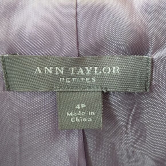 Ann Taylor | Wool Pin Stripe Blazer Jacket Gray Lavender | Size 4P - Picture 12 of 13